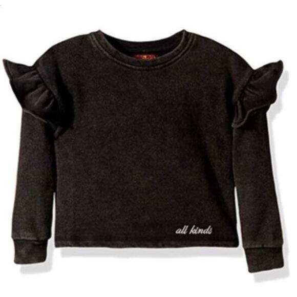7 For All Mankind Girls Ruffle Sweatshirt in Washed Black Size 6 MSRP $40 - Picture 1 of 4